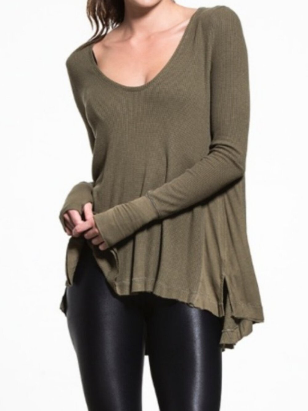 We The Free Womens M Green Malibu Waffle Knit Thermal Lagenlook Fairy Grunge